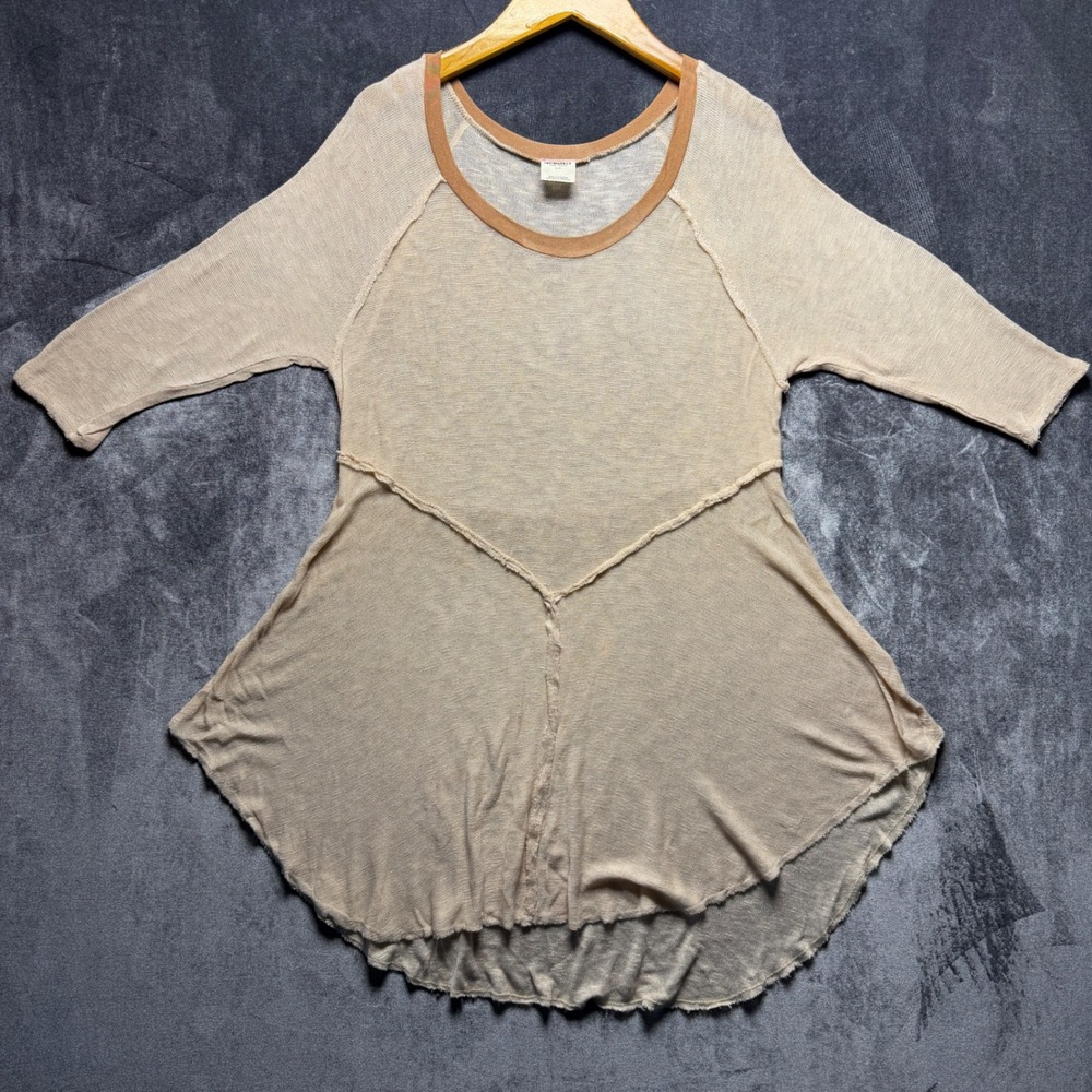 Intimately Free People Tunic Beige Sheer Seam Detail Large Boho Knit Top